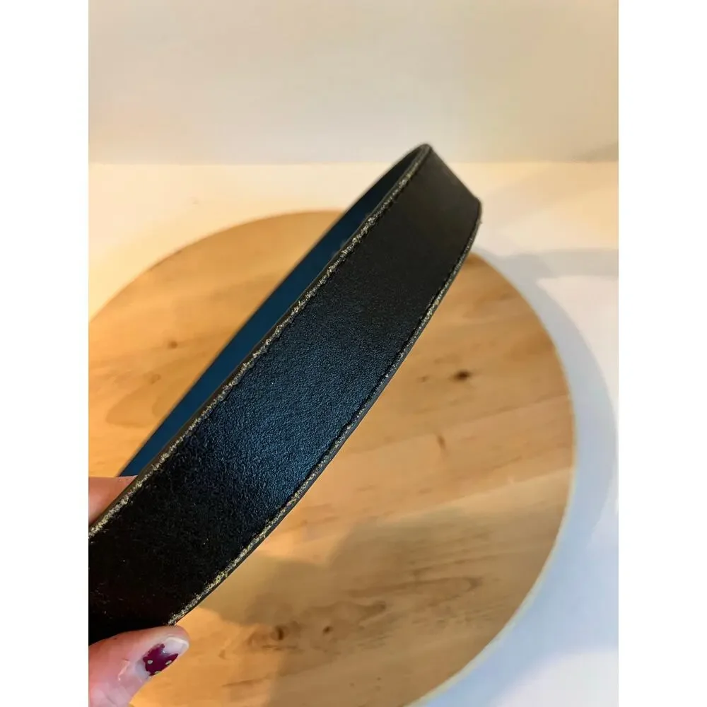 Vintage Black Italian Genuine Leather Glass Large Glass Buckle Belt Size Small